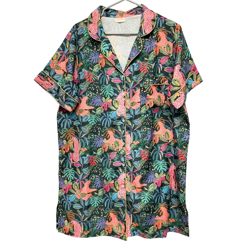 World Market Jungle Leopard Pajama Nightshirt Womens L XL Tropical Sleepwear